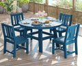 AMERLIFE 5 Piece HDPE Outdoor Dining Table & Chairs Set, All-Weather Patio Table and Chairs Set Furniture with Umbrella Hole for Garden, Backyard, Poolside, Seaside, Blue