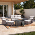 HUMMUH 6 Pieces Patio Furniture Set with Fire Pit High Back Outdoor Furniture Set 6-inch Cushions Wicker Patio Swivel Rocker Chairs for Balcony Garden,Lawn,Deck