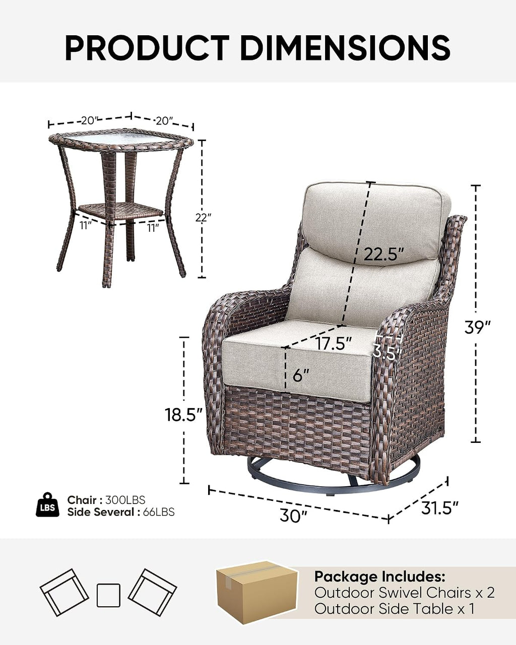 HUMMUH Wicker Patio Furniture Set 6inch Thick Cushion Deep Seat Outdoor Swivel Rocker Patio Chairs Set of 2 with Ottomans Conversation Set for Porch Garden Deck