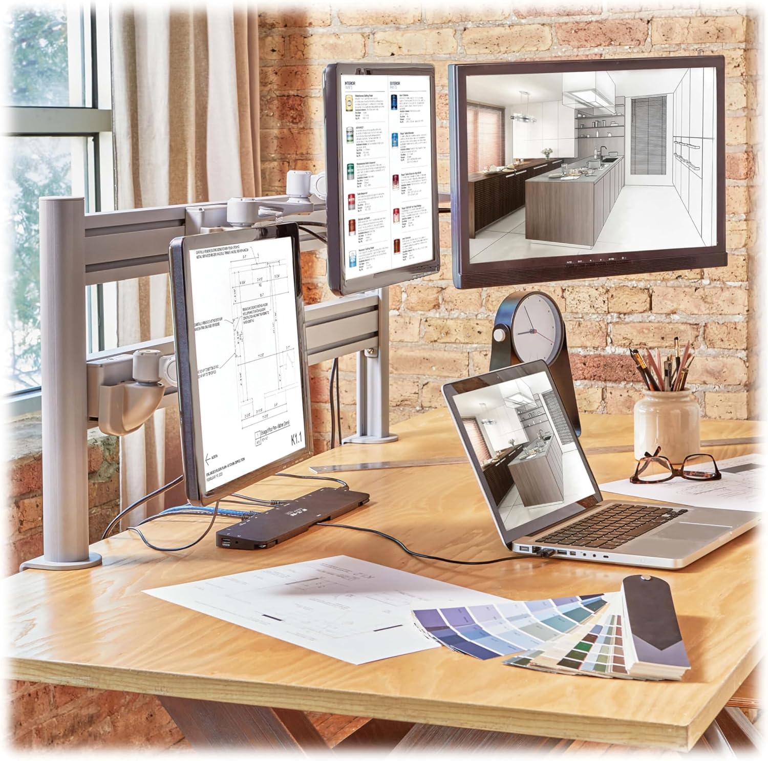 Tripp Lite Eaton DMSWKITTAA Multi-Monitor Mount Stand, Horizontal Track System, Desk Clamp Mount with Slat Wall Rail, Dual-Sided, VESA Compliant up to 32' Displays, TAA Compliant, 5-Year Warranty