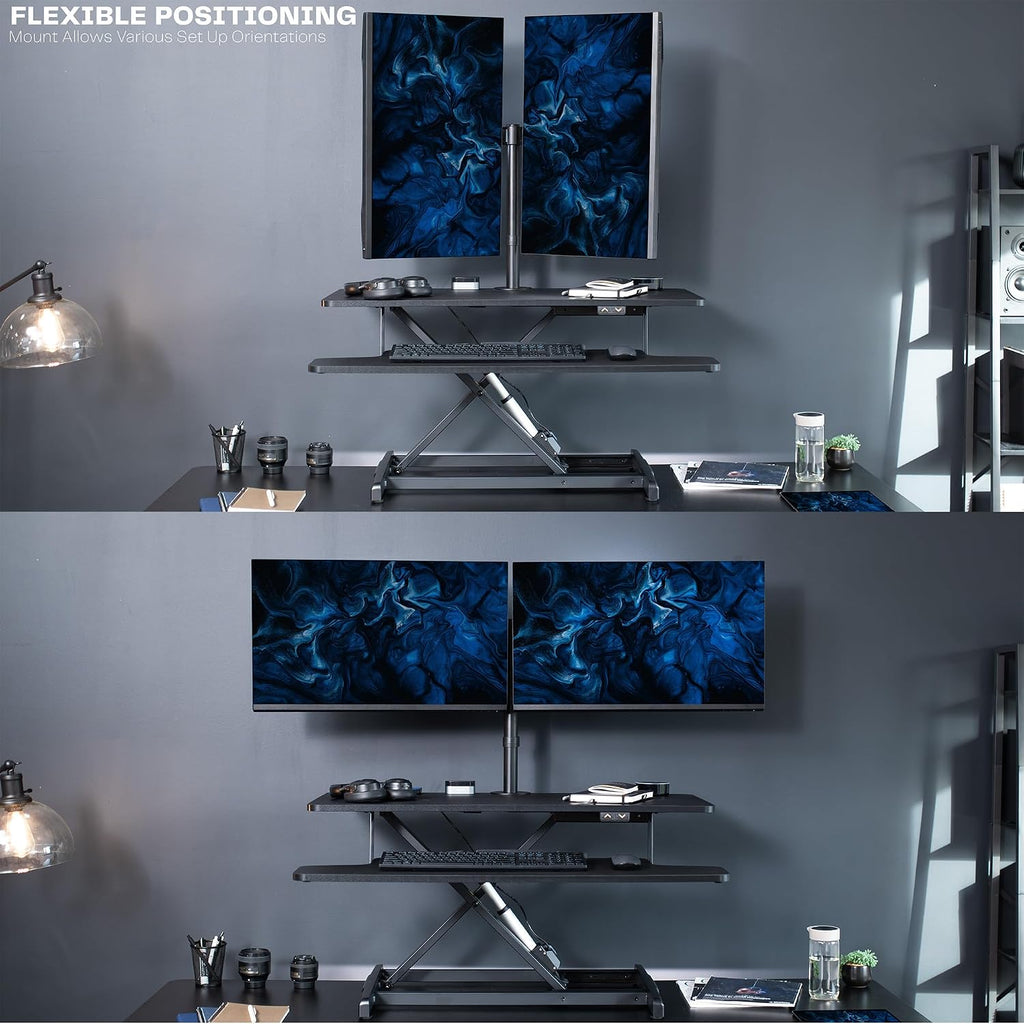 VIVO Electric Height Adjustable 36 inch Standing Desk Converter with Dual Monitor Stand for 13 to 30 inch Screens, Sit Stand Monitor Mount and Desk Riser, Black, DESK-KIT-VE36B2