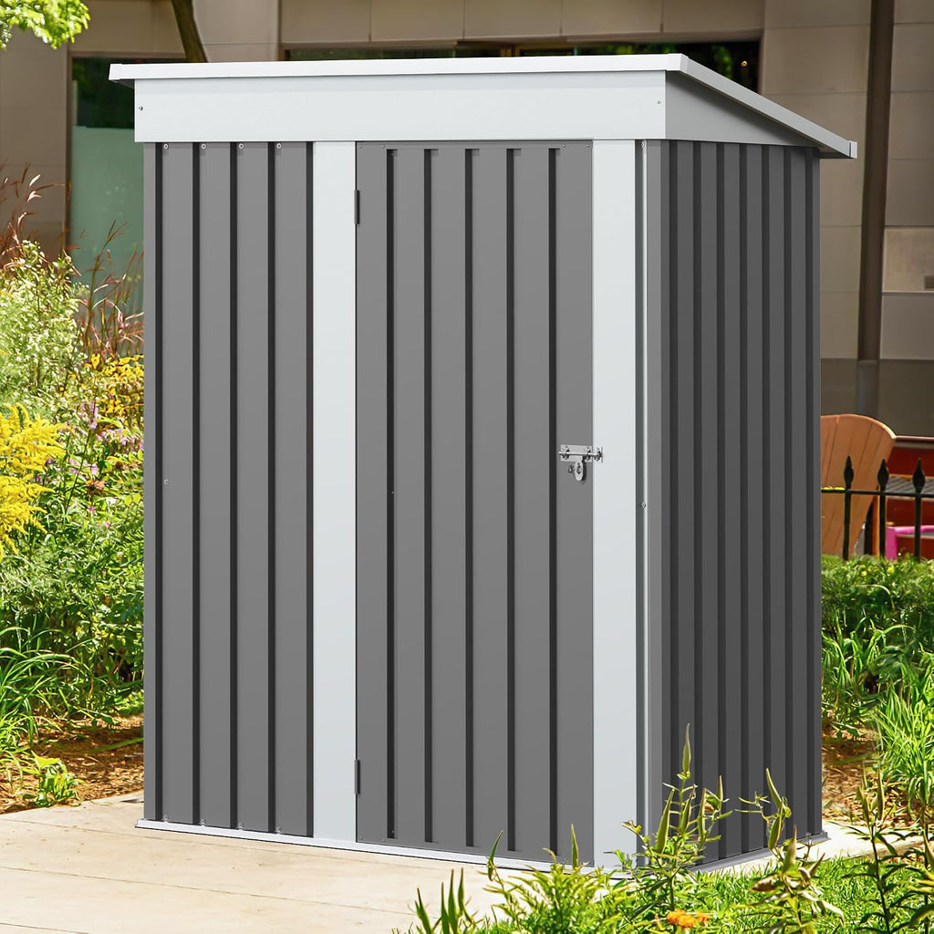 GUNJI 5 x 3 FT Shed Outdoor Storage Shed Metal Garden Shed with Lockable Door Outside Waterproof Tool Shed for Backyard, Patio, Lawn (Gray)