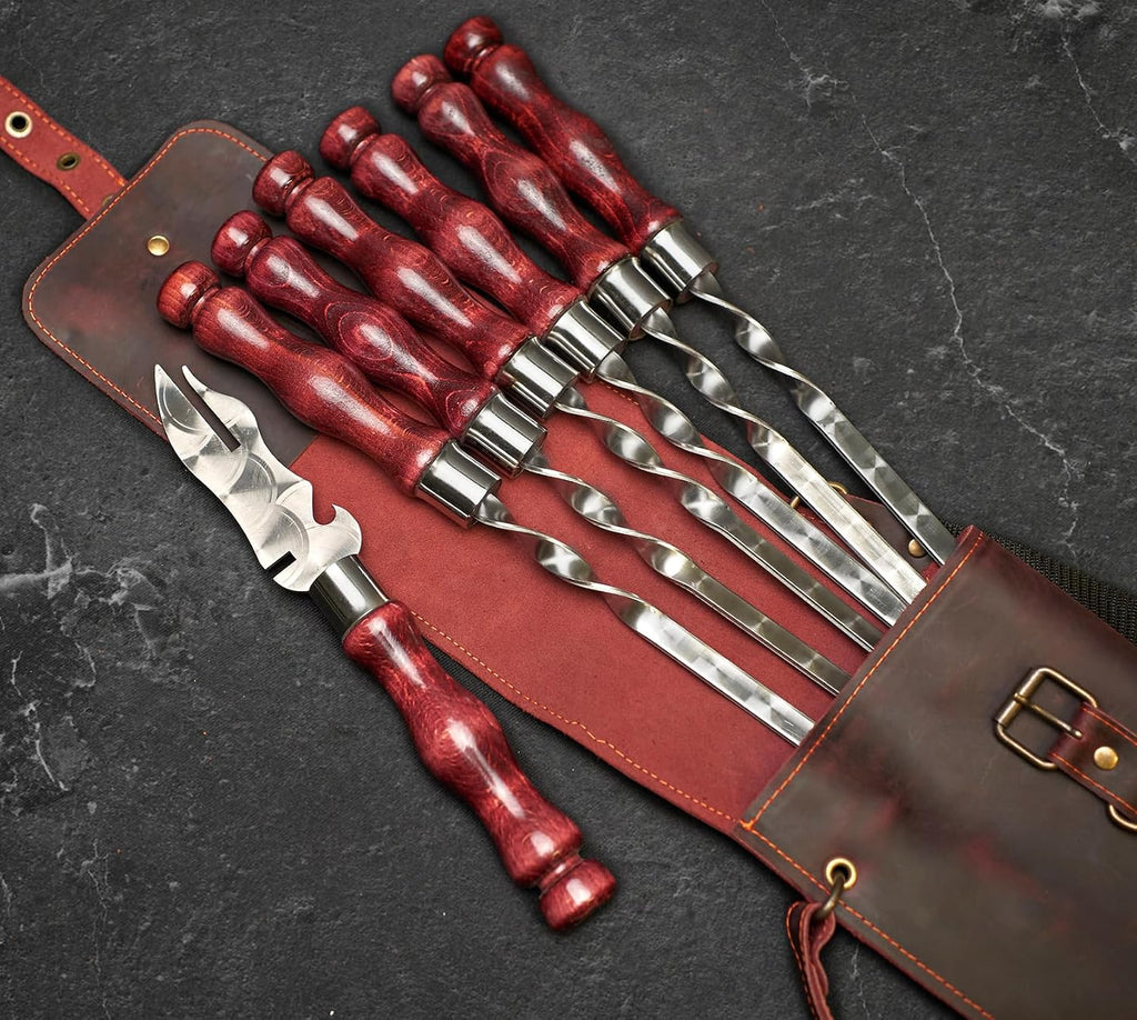 Grilling Supplies for BBQ - Outdoor Skewers Set - Premium Barbecue Skewers Tool Sets Grill Utensils - BBQ Gear - Grill Skewers Set with Case Asgard Burgundy Color