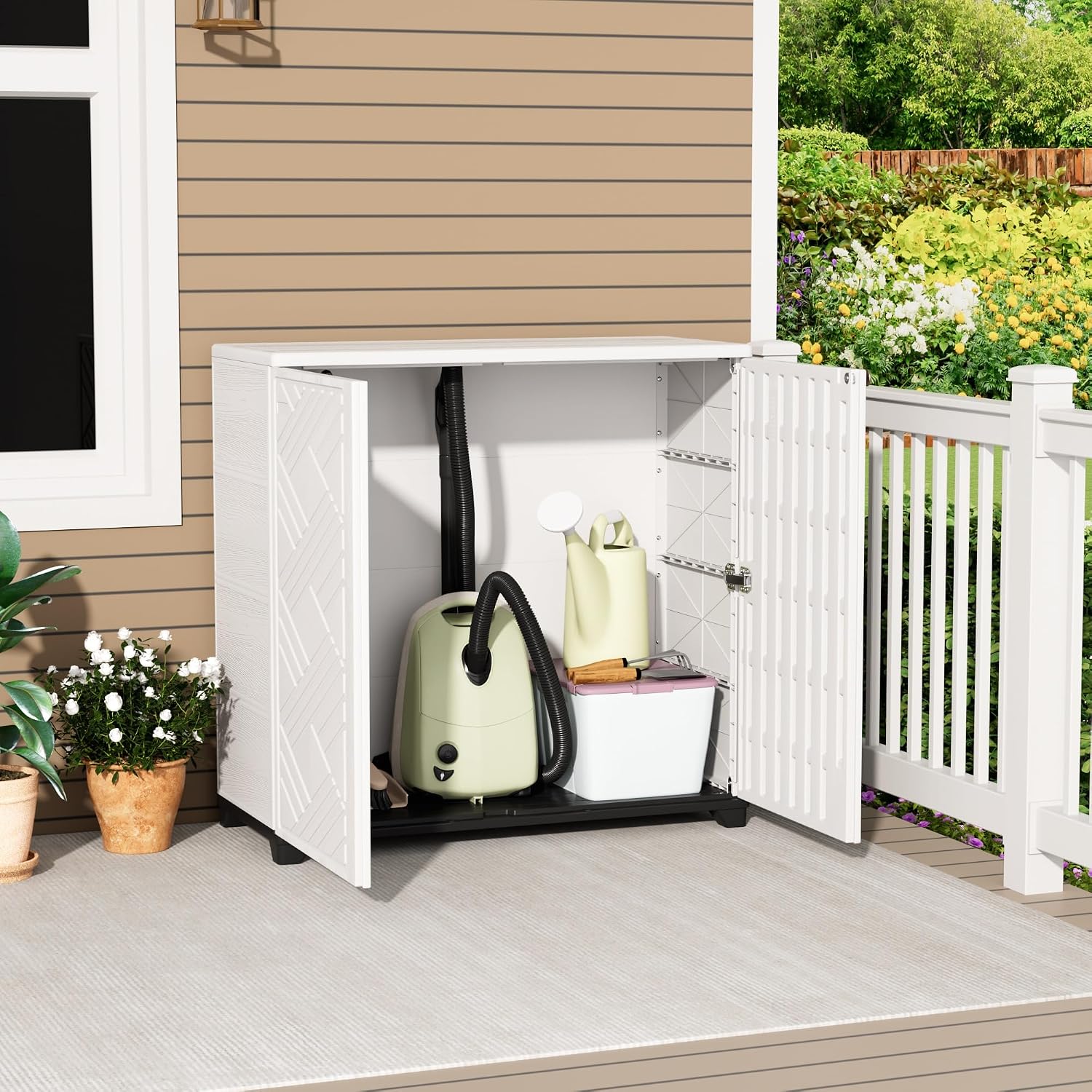 ADDOK Indoor Outdoor Plastic Storage Cabinet 34'x15'x34', Outdoor Storage Shed for Living Room, Hallway, Balcony, Garage, Garden, Backyard-White（W/O Shelf）