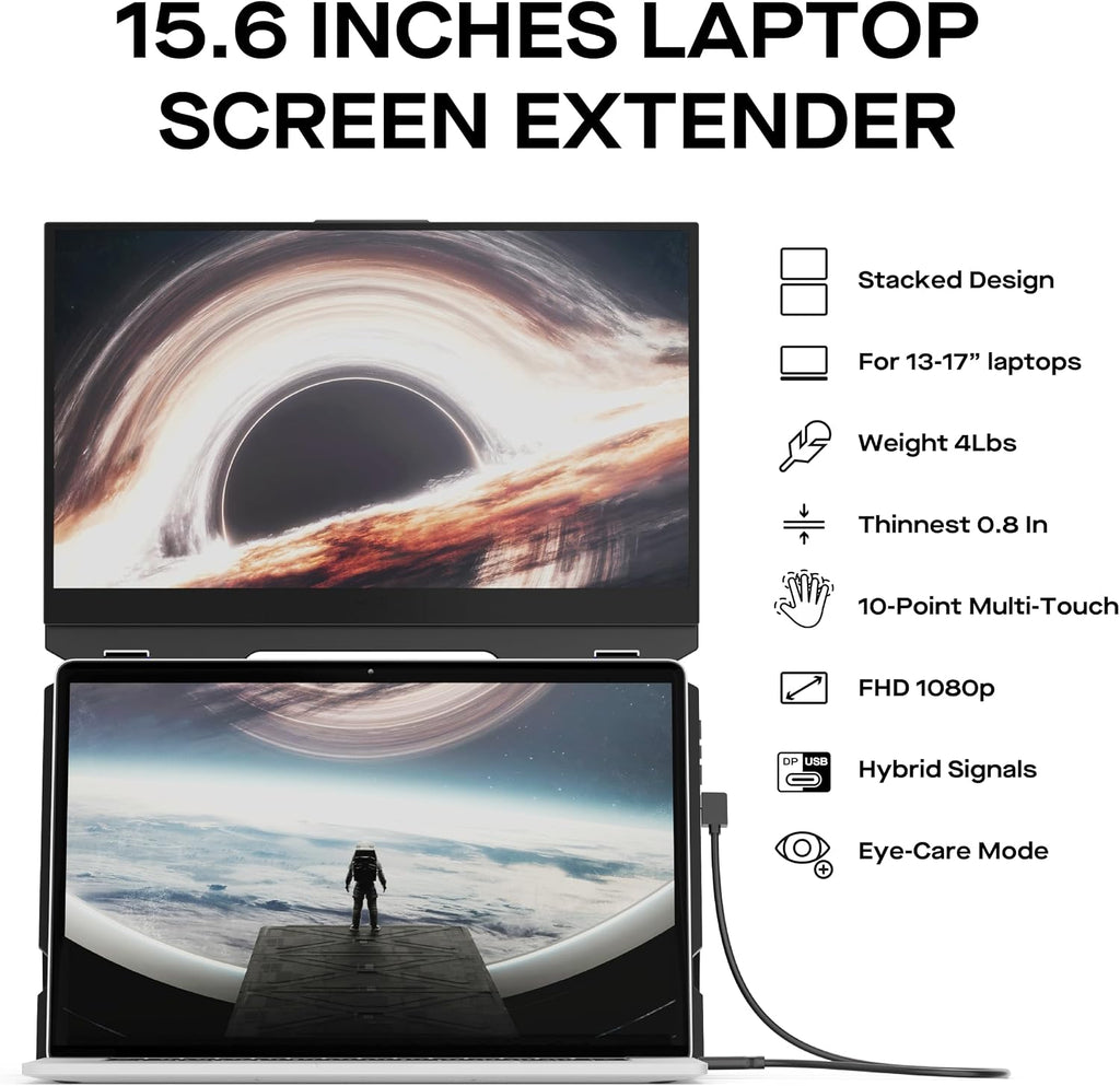 Portable Monitor - Mobile Pixels 15.6' Duex Float Portable Stacked Monitor, FHD IPS Touchscreen (Built-in Kickstand), USB C/HDMI Laptop Screen Extender, Compatible with Windows/MacOS/ChromeOS/Switch