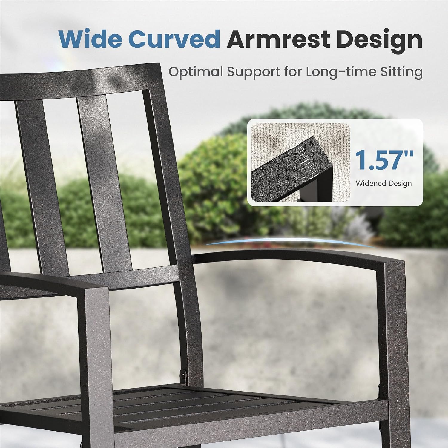 PHI VILLA 7 Piece Outdoor Dining Set for 6, 60' Rectangular Metal Steel Dining Table with Umbrella Hole & Stackable Dining Chairs for Patio, Deck, Yard, Garden