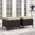 Patio Wicker Ottomans with Removable and Washable Covers, PE Rattan Outdoor Footstools for Porch, Sunroom (Beige)