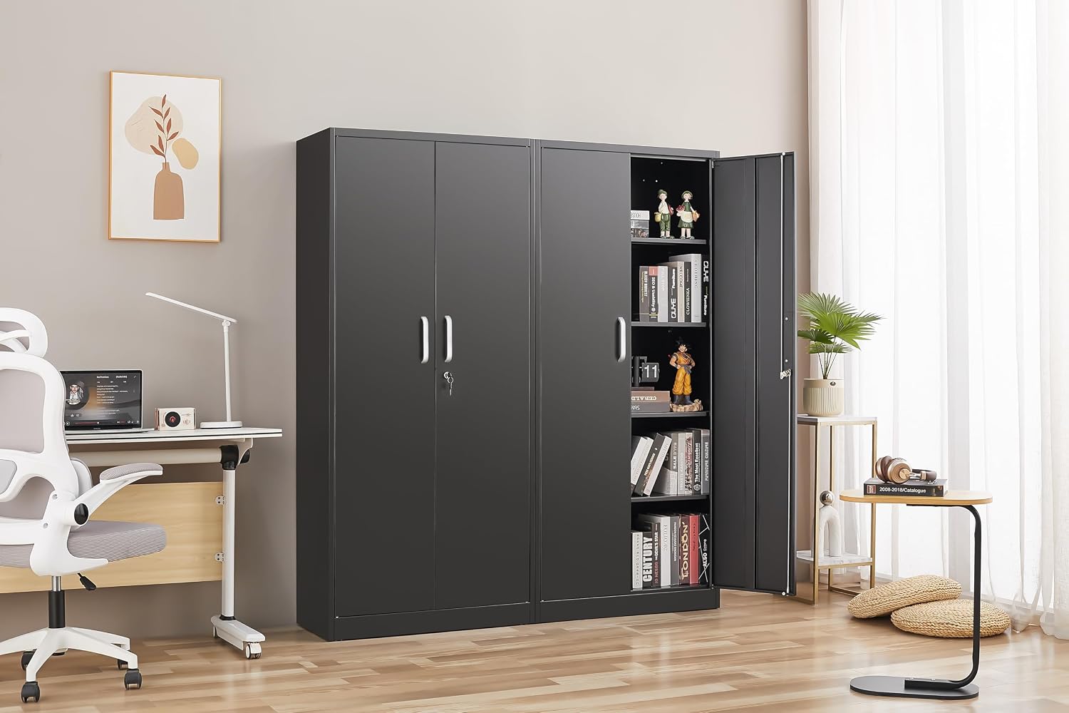 Approgreent Metal Storage Cabinet with Adjustable Shelves, Garage Cabinet with 2 Lockable Doors, Garage Storage Cabinet, Kitchen Pantry Cabinet - 71'H, Black