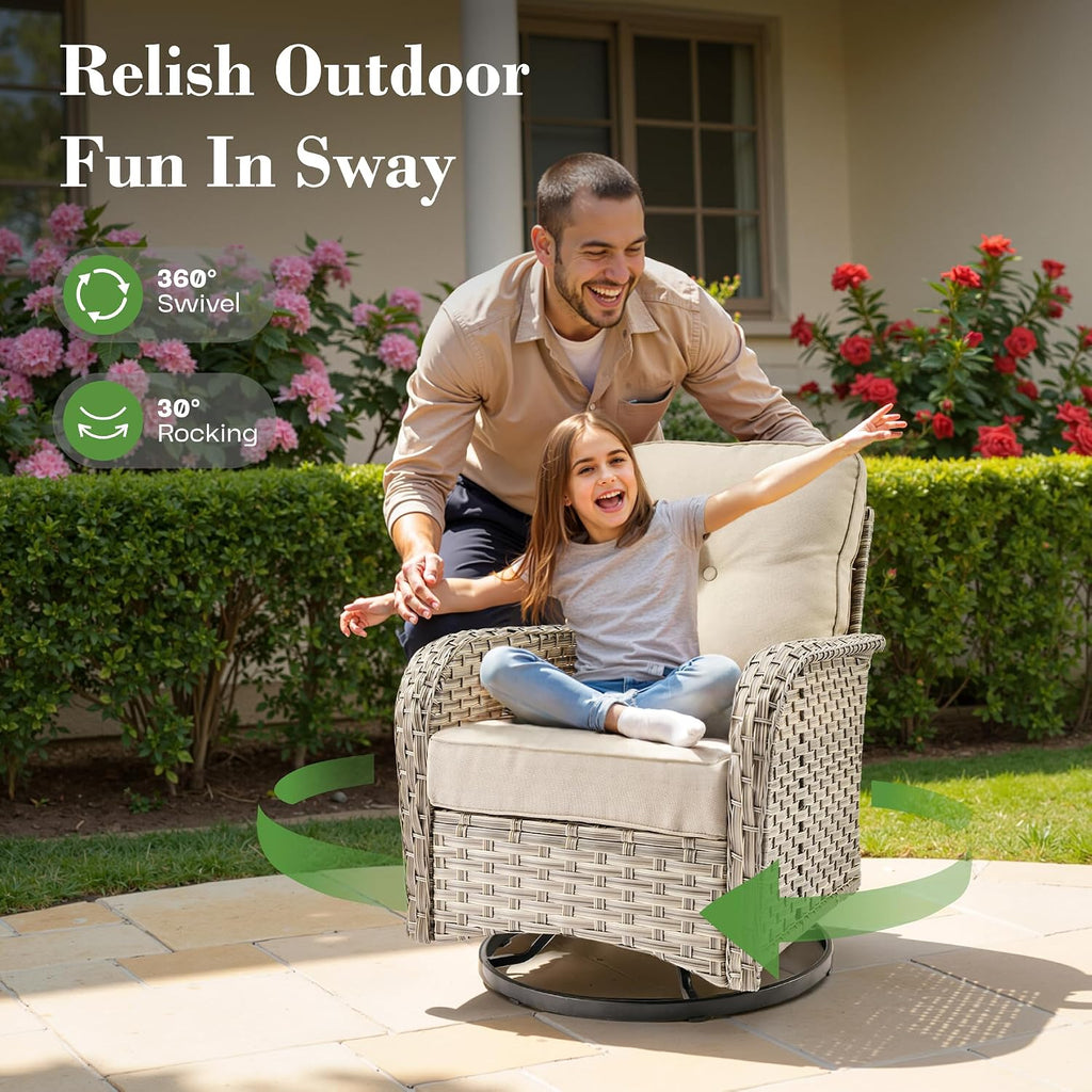 9 Pcs Patio Furniture with Fire Pit Table, Outdoor Rattan Wicker Conversation Set with Glowing Coffee Table, Comfy Sectional Sofa for Porch Balcony Backyard Pool, Beige