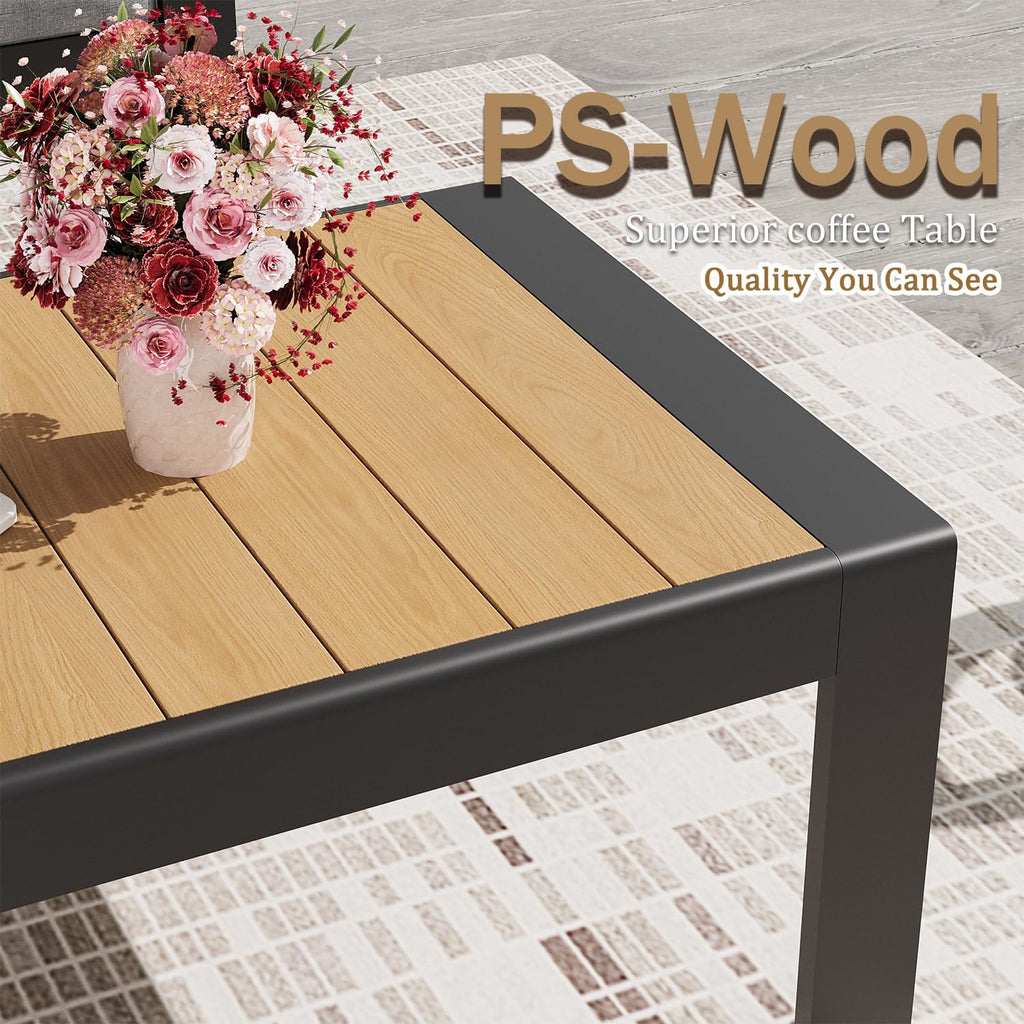 Aluminum Outdoor Patio Furniture Sets, 4 Piece Metal Patio Conversation Sets with Coffee Table with 5 Inch Cushion for Garden Backyard Deck