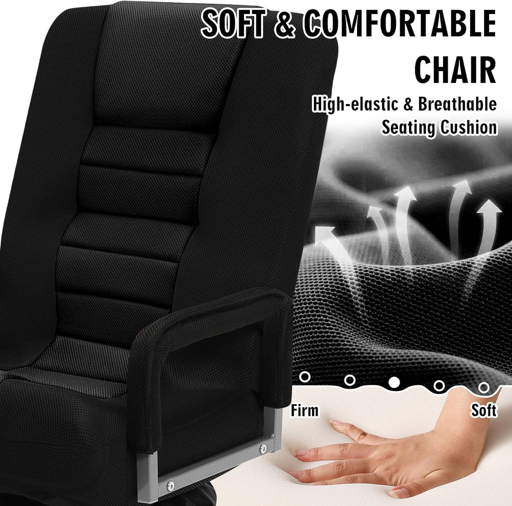 Swivel Floor Gaming Chair w/Armrests, Folding Video Reclining Sofa w/6 Adjustable Position, Padded Backrest & Cushion, Lazy Lounger Couch for E-Sports, Reading, Relaxing, Watching TV, Black