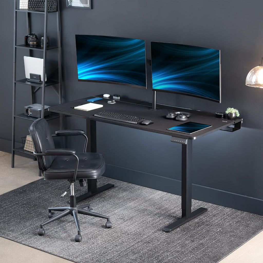 VIVO Electric 60 x 30 inch Standing Desk with Concealed Cable Trays and Full-Size Mouse Pad, Dual Motor Memory Controller Height Adjustment, Black Top Black Frame, DESK-KIT-E2B-P3B