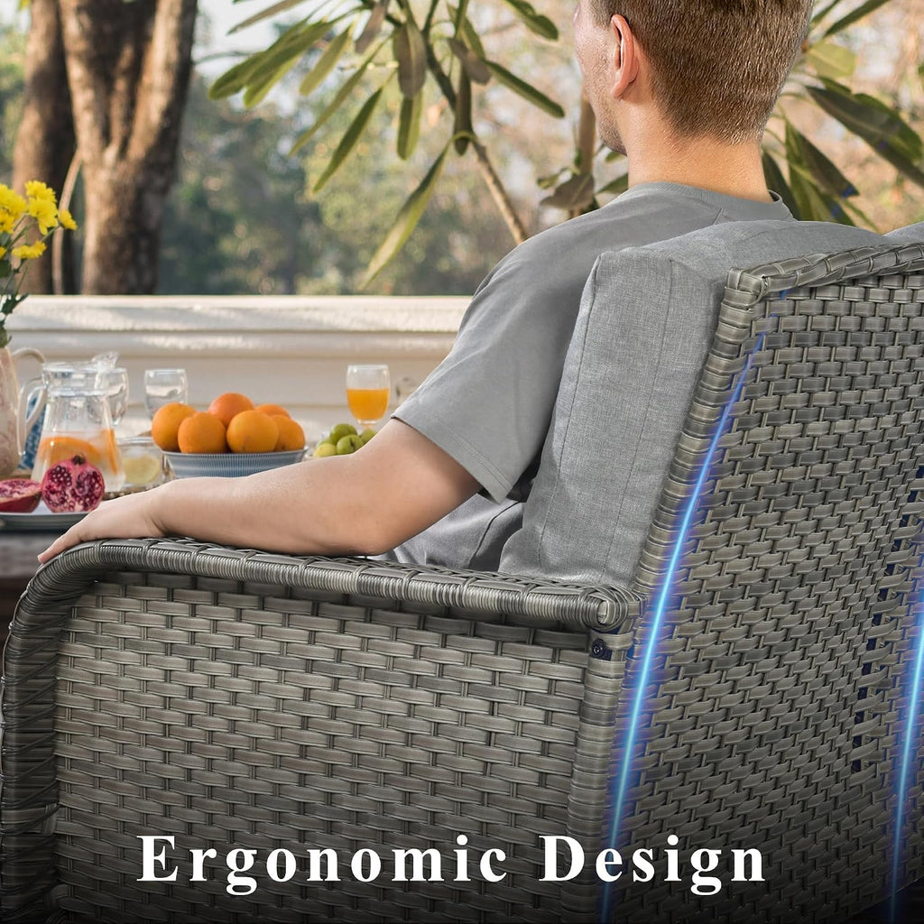 CAODOC 6-Piece Wicker Patio Furniture Set, All-Weather Rattan Conversation Bistro Loveseat Chair and Table Set for Backyard, Balcony and Deck with Soft Cushions and Metal Table(Dark Gray)