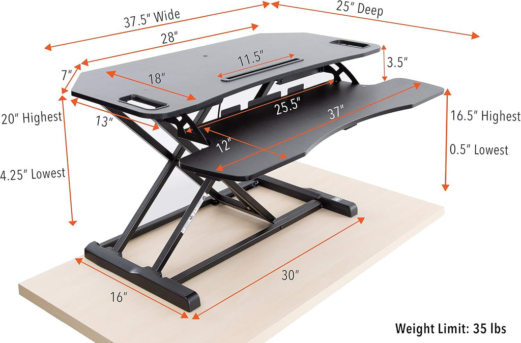 Flexpro Hero Corner Standing Height Adjustable 37 inch Desk Converter, for Cubicles & L-Shaped Desks, 2 Level Sit to Stand Workspace with Keyboard Shelf & Monitor Riser, (Black, 37 x 18 x 4.5 to 20)