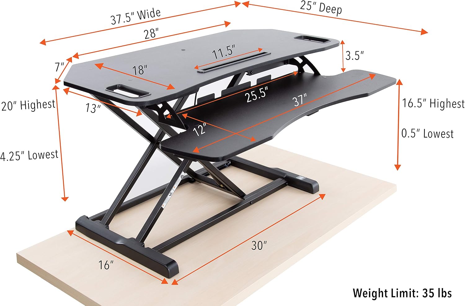 Flexpro Hero Corner Standing Height Adjustable 37 inch Desk Converter, for Cubicles & L-Shaped Desks, 2 Level Sit to Stand Workspace with Keyboard Shelf & Monitor Riser, (Black, 37 x 18 x 4.5 to 20)