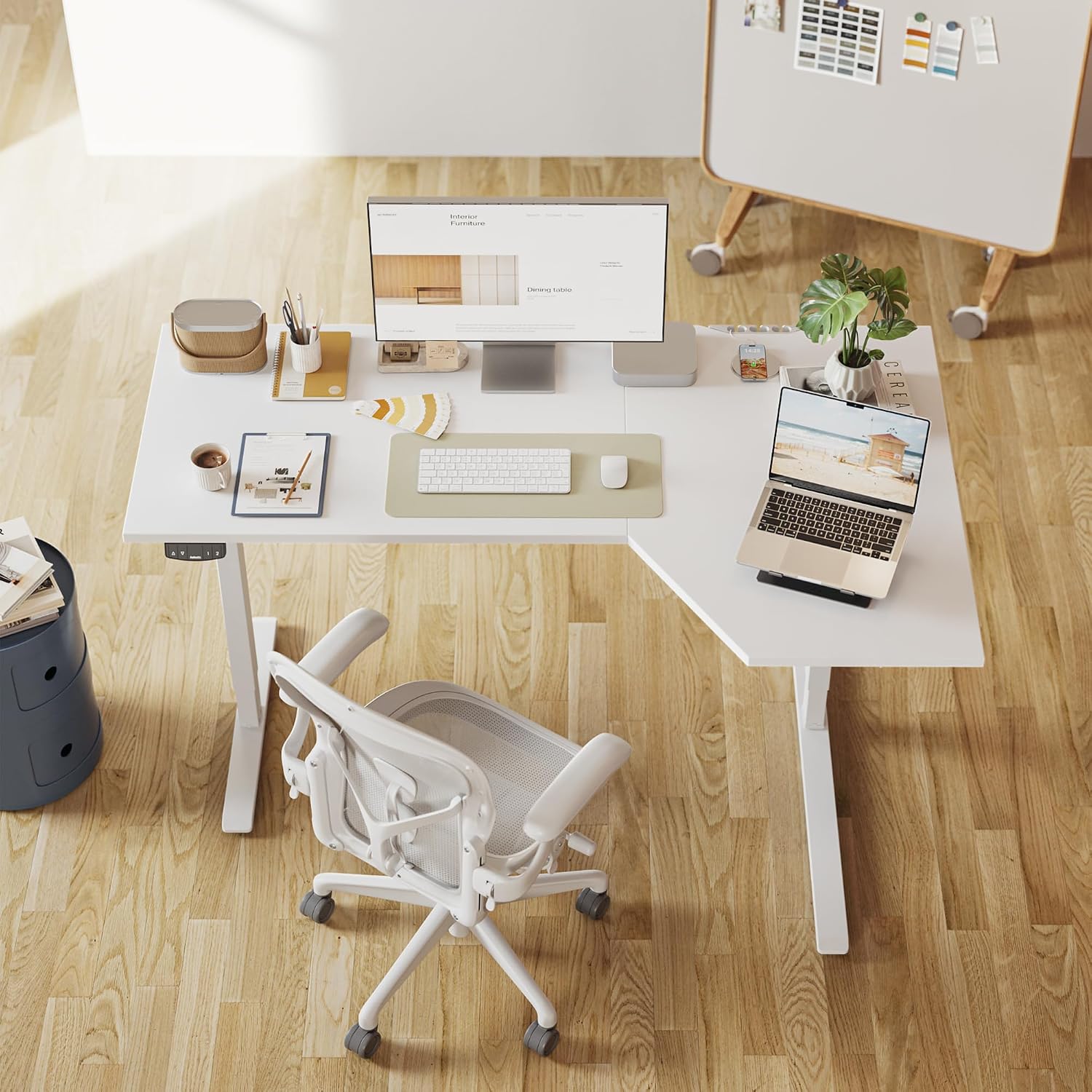 Agilestic Electric Standing Desk, Height Adjustable Desk, 59 x 35 Inch Sit Stand up for Work Office Home, L Shaped Ergonomic Rising Computer Table with Memory Preset, White