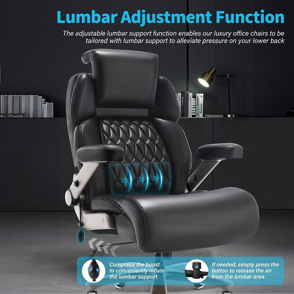 Big and Tall Office Chair 700lbs - Adjustable Headrest&Lumbar Support, 3D Flip Arms, Large Wheels &Heavy Duty Metal Base, Ergonomic High Back Computer Chair Desk Chair, Thick Padded Extra Wide Seat