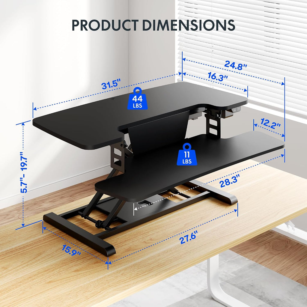 FLEXISPOT 32' Motorized Standing Desk Converter, Electric Stand up Desk Riser, Sit to Stand Dual Monitor and Laptop Workstation with Wide Keyboard Tray, Black