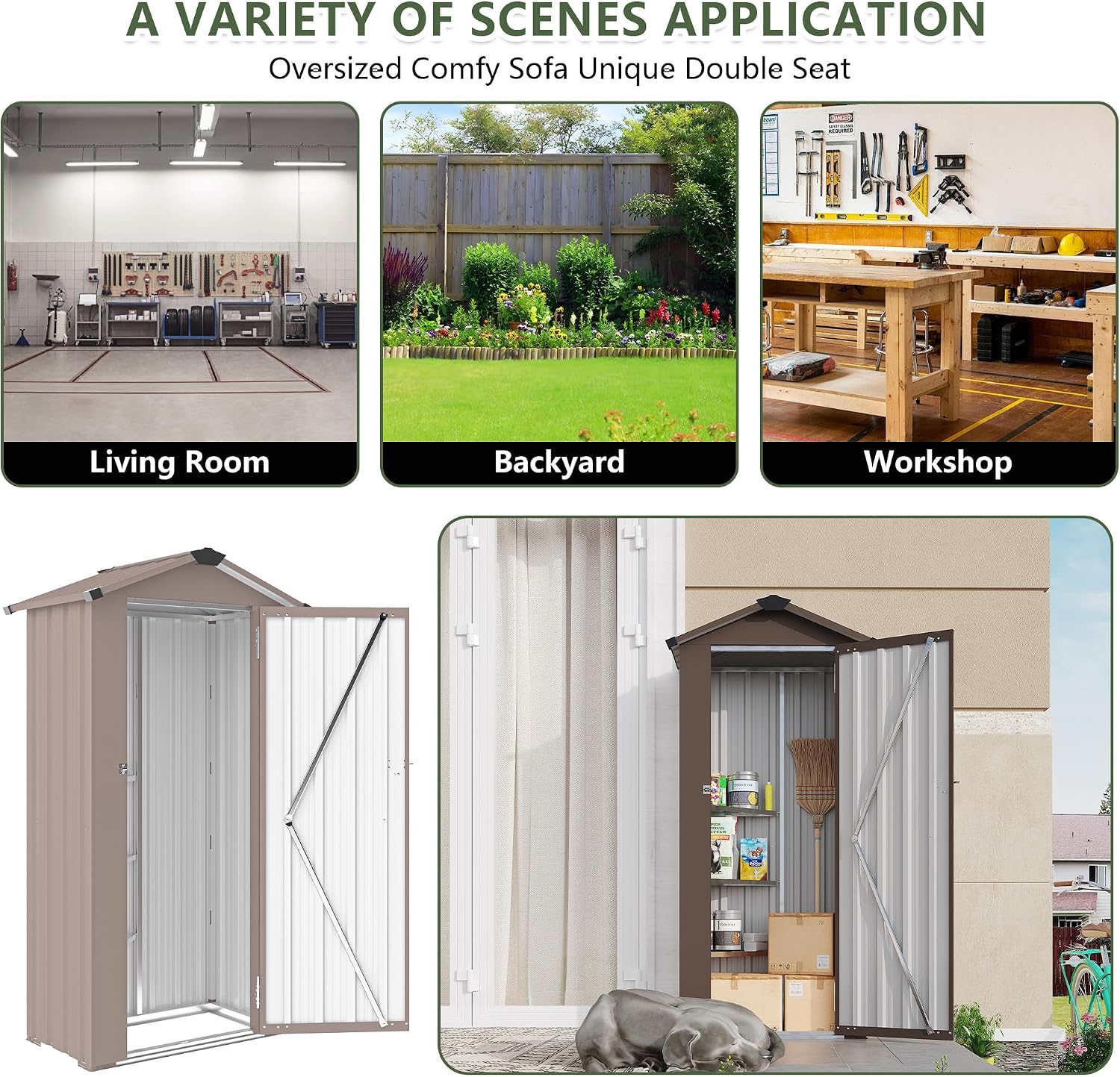 Outdoor Metal Storage Shed, Waterproof Garden Tool Shed with Lock, Galvanized Steel Utility Cabinet, Weather-Resistant Storage Locker for Backyard, Patio, Garage Tools Organization (Brown)