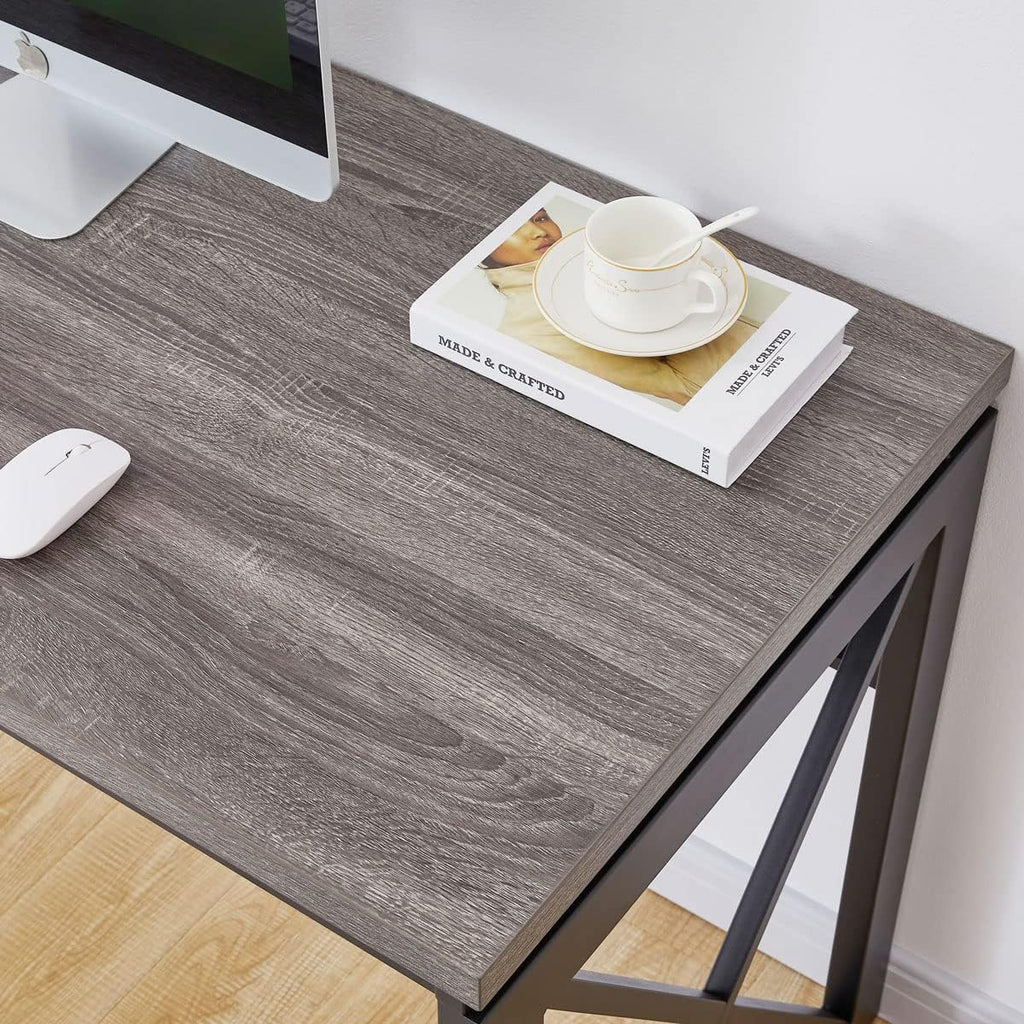 BON AUGURE Industrial Computer Desk, Rustic Wood Desks for Home Office, Sturdy Metal Writing Work Table (60 Inch, Dark Grey Oak)