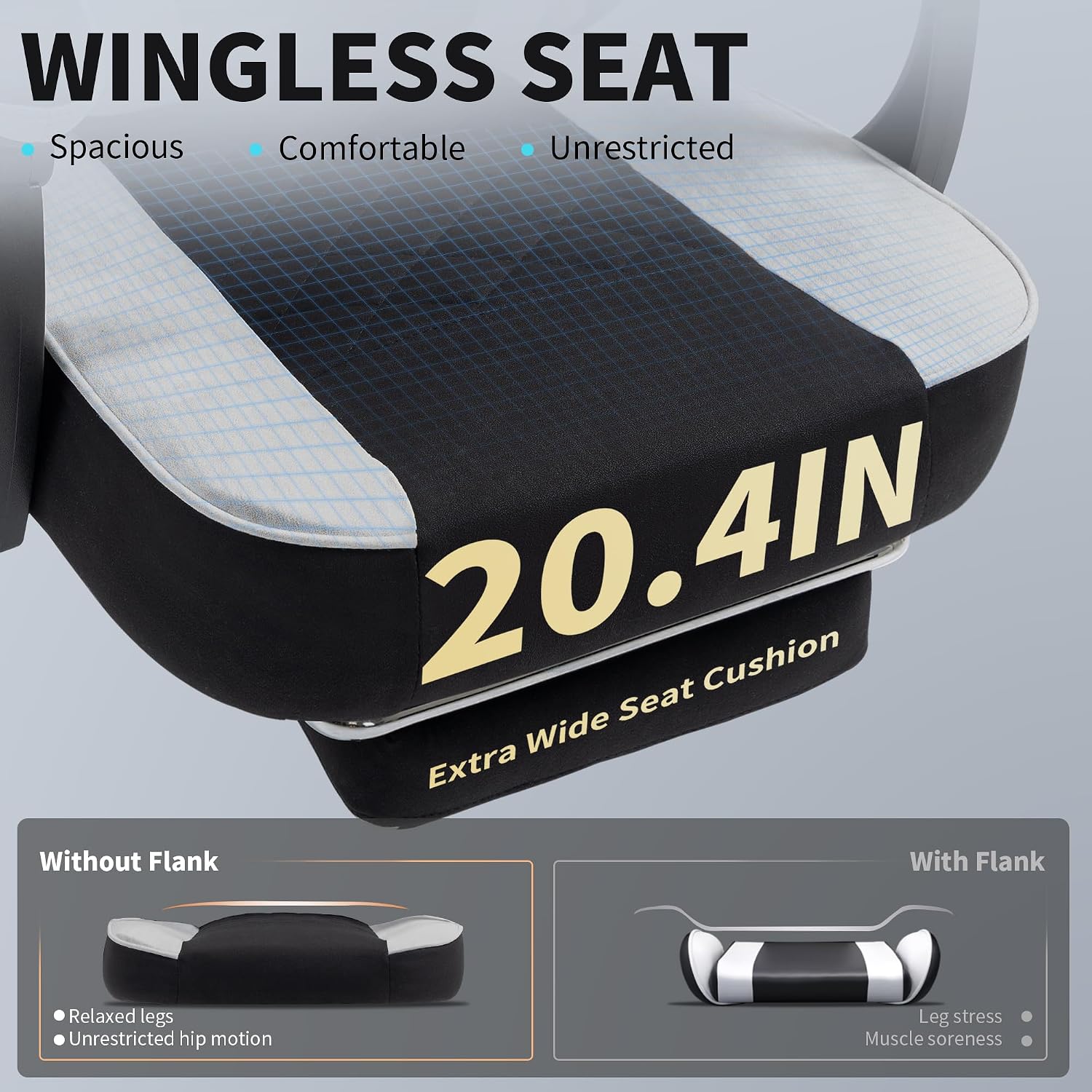 Gaming Chair with Footrest for Adults - Ergonomic Gaming Chairs with Foot Rest - Big and Tall Computer Game Chair - Fabric Reclining Video Game Chairs with Spring Cushion - Black/Light Grey