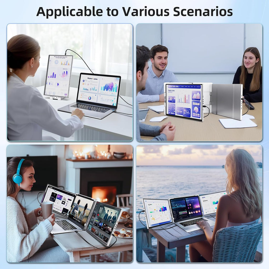 Laptop Screen Extender Monitor Portable - 2.5K Triple Laptop Screen Extender, Plug and Play Multiple Screens Extended Fits 13-17.3 Inch Laptops Compatible with, Windows, Chrome, Dex