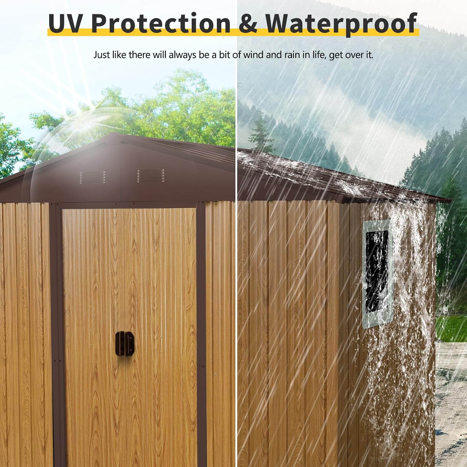 Ball & Cast 8x4 FT Outdoor Metal Storage Shed,Waterproof Garden Organizer Tool House with Window and Foundation,Shelter Cabinet w/Vents & Sliding Door,for Patio,Lawn,Backyard,Coffee