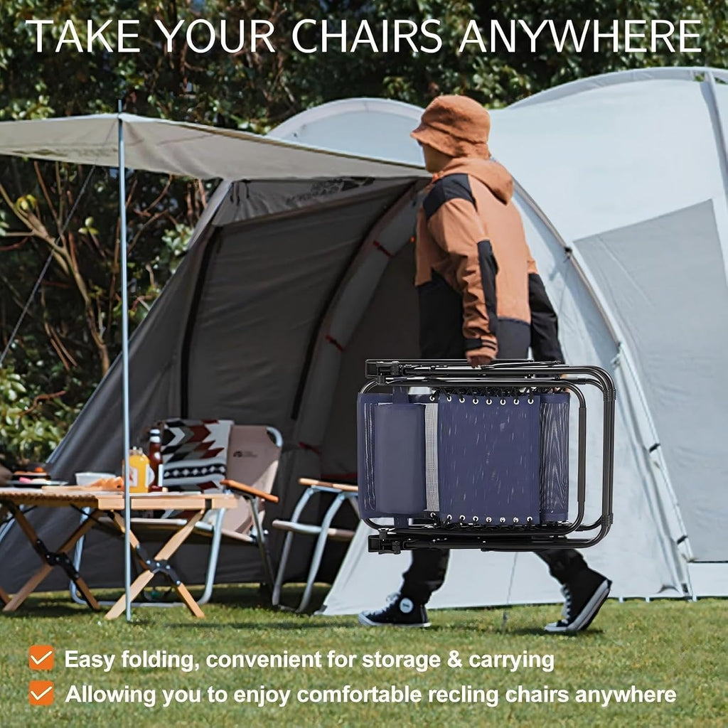 Sweetcrispy Zero Gravity Chairs, Set of 4 Portable Recliner Beach Camping Patio Outdoor Folding Lounge Chair with Cup Holder Trays and Adjustable Pillow for Poolside, Garden, Backyard, Lawn (Blue)