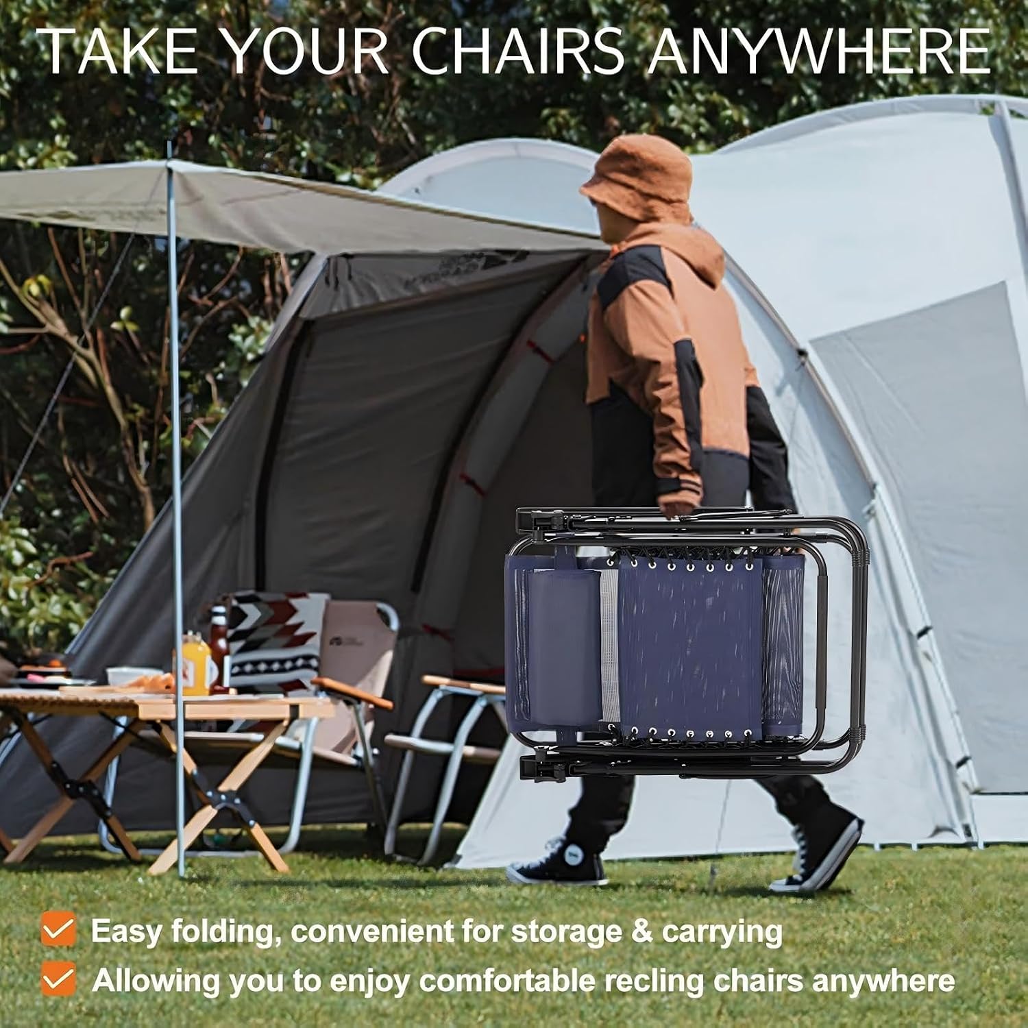 Sweetcrispy Zero Gravity Chairs, Set of 4 Portable Recliner Beach Camping Patio Outdoor Folding Lounge Chair with Cup Holder Trays and Adjustable Pillow for Poolside, Garden, Backyard, Lawn (Blue)