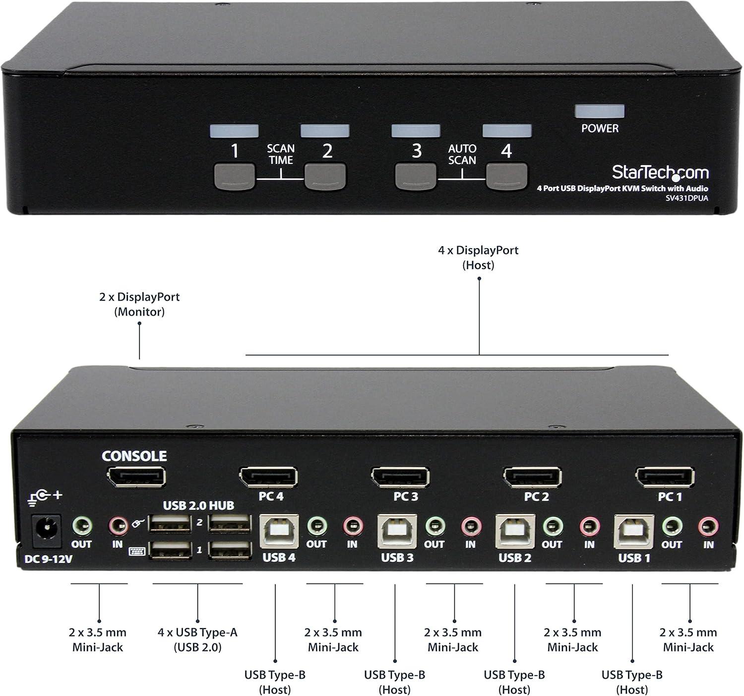 StarTech.com 4 Port DisplayPort KVM Switch w/ Audio - USB, Keyboard, Video, Mouse, Computer Switch Box for 2560x1600 DP Monitor , TAA (SV431DPUA)
