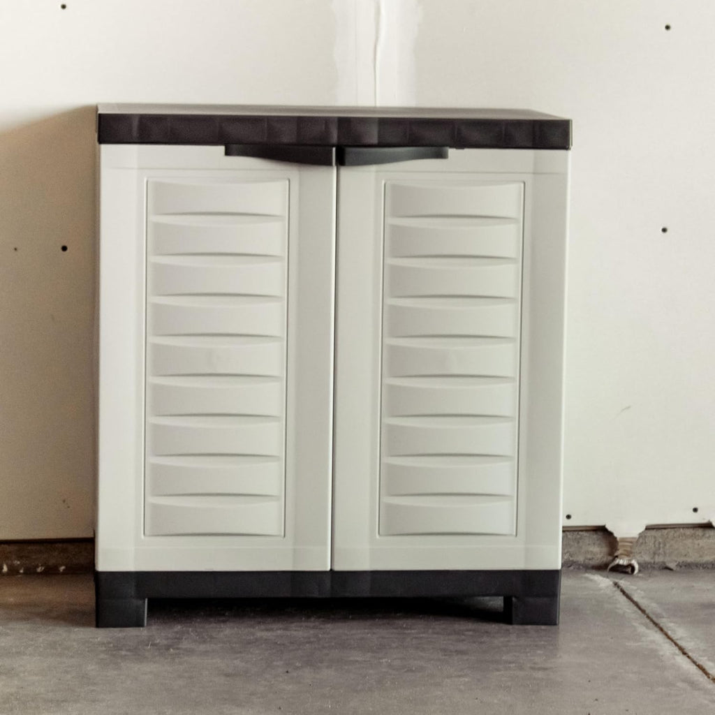 Sunnydaze 25.5' H Resin Garage Storage Cabinet - Garage Cabinet with Adjustable Shelf - Freestanding Utility Storage for Laundry Room, Office, Basement - Gray