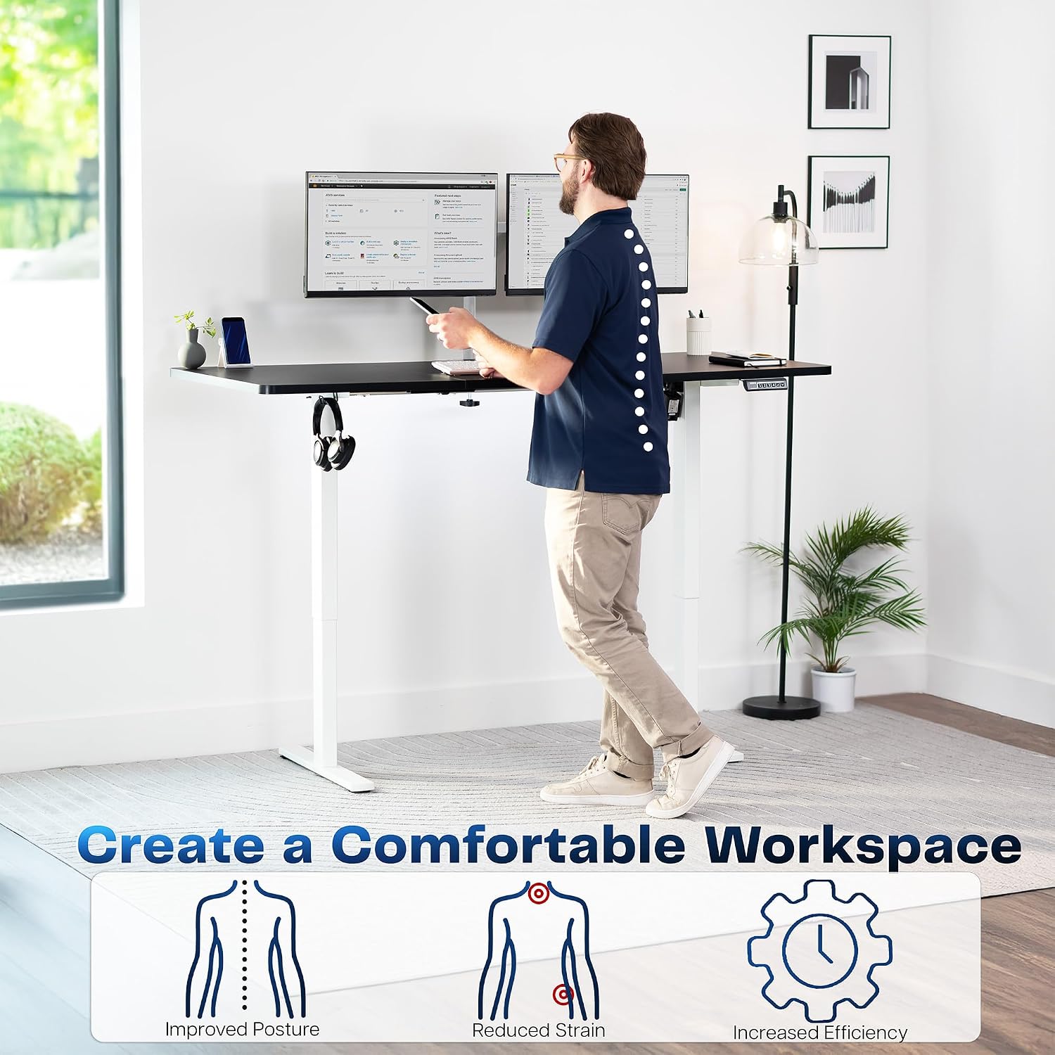 VIVO Electric 71 x 30 in Standing Desk, Memory Height Adjustment, 1B Series, Holds 220 lbs, Black Top White Frame, DESK-KIT-1W7B