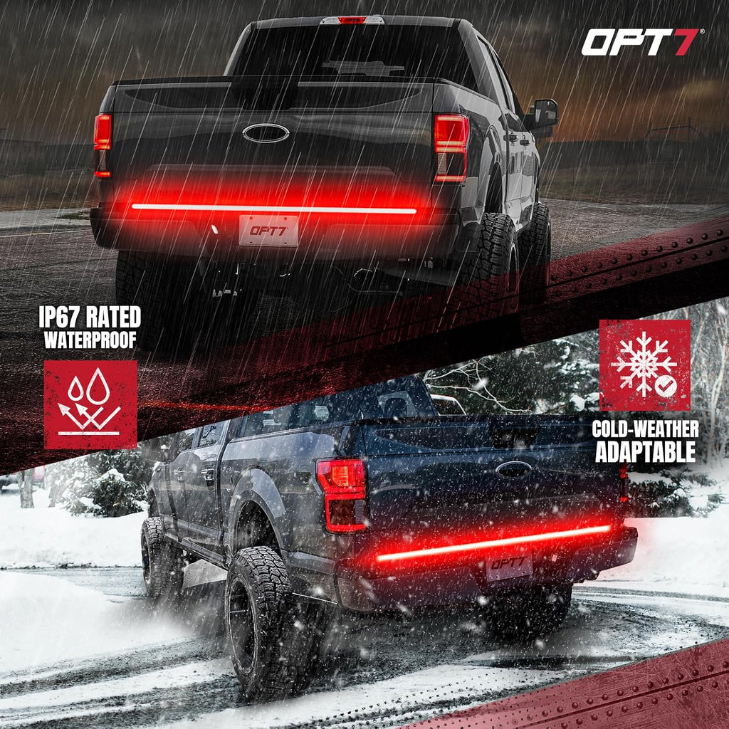 OPT7 Redline 60' Aluminum Truck Tailgate Light Bar w/Sequential Red Turn - Weatherproof Rigid 1-Piece Triple Row LED Strip - Dynamic Taillight w/White Reverse - Fits F150, Silverado, Sierra, Ram