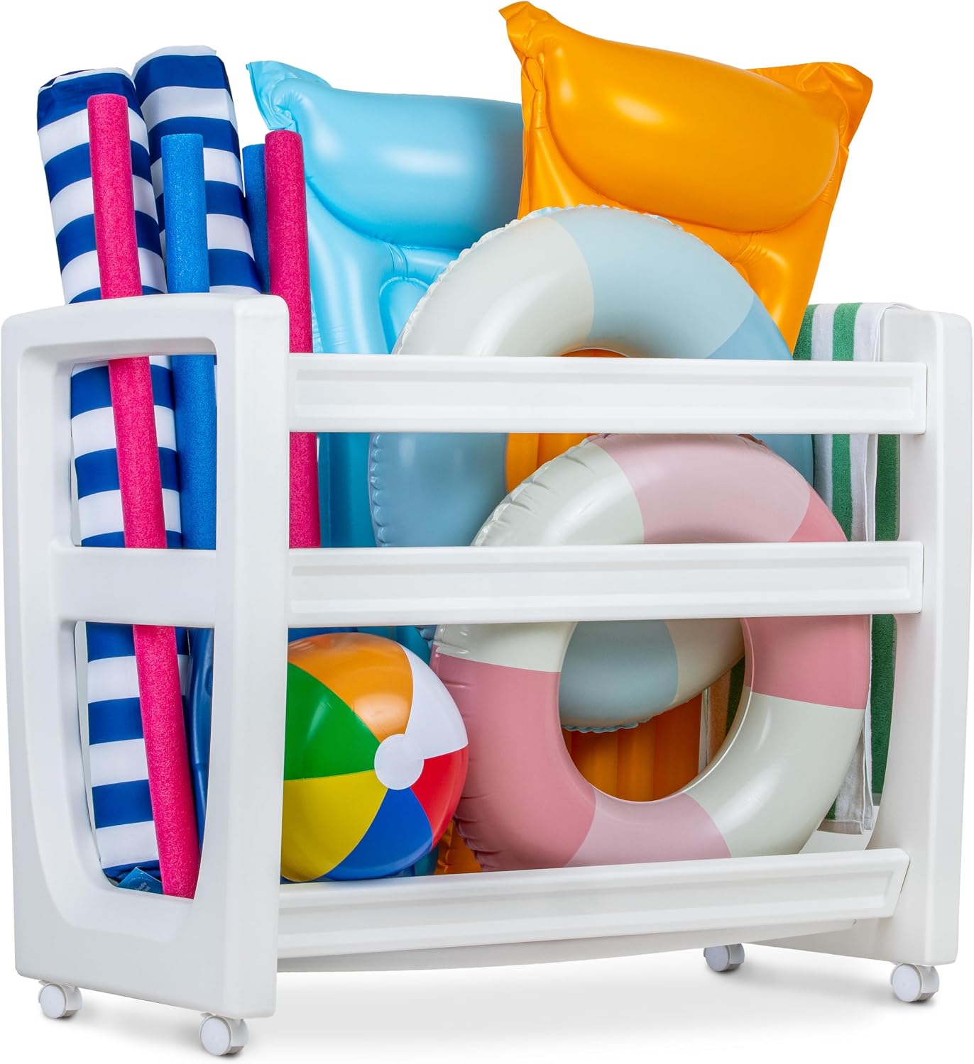 GoSports Coast Modern Pool Organizer for Floats and Toys - Large Waterproof Storage Rack for Outdoor Pool Area