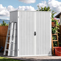 Devoko 5x3 FT Resin Storage Shed with Floor, Plastic Outdoor Storage Cabinet with Lockable Door, Waterproof Vertical Tool Small Shed for Patio Garden Backyard, Light Gray
