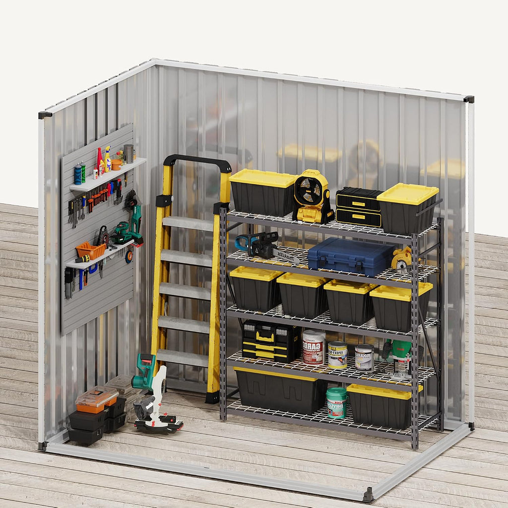 DWVO 6x4ft Outdoor Storage Shed with Window, Metal Lockable Metal Garden Shed with Sloped Roof for Tools, Bikes, Ideal for Backyard, Patio, Garage, Lawn (Gray + White)