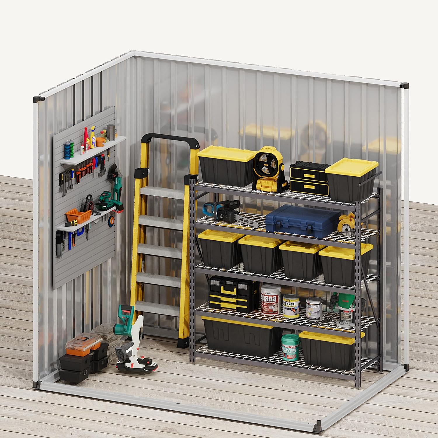 DWVO 6x4ft Outdoor Storage Shed with Window, Metal Lockable Metal Garden Shed with Sloped Roof for Tools, Bikes, Ideal for Backyard, Patio, Garage, Lawn (Gray + White)