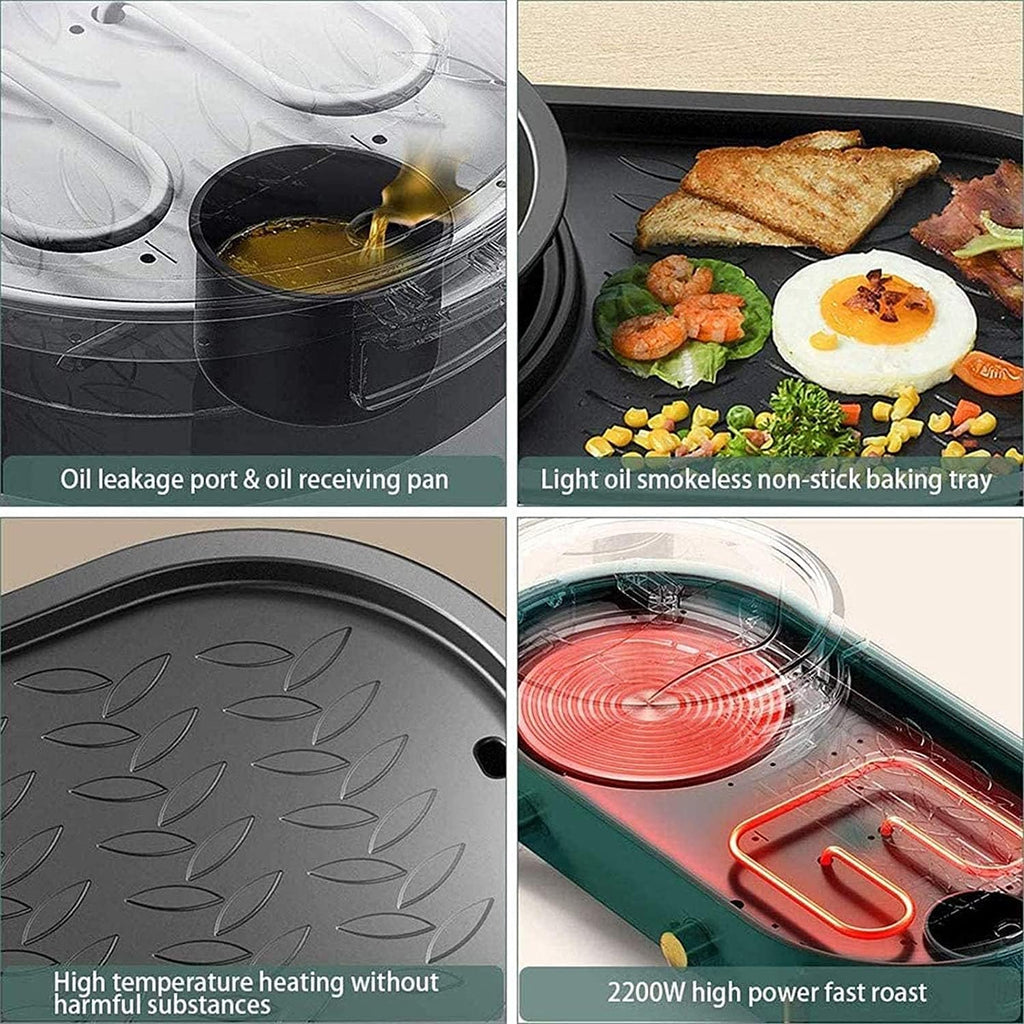 Electric Hot Pot Grill Electric Barbecue Grill,2 in 1 Non-Stick BBQ And Shabu Pot with Independent Temperature Control,Ideal for 2-8 People