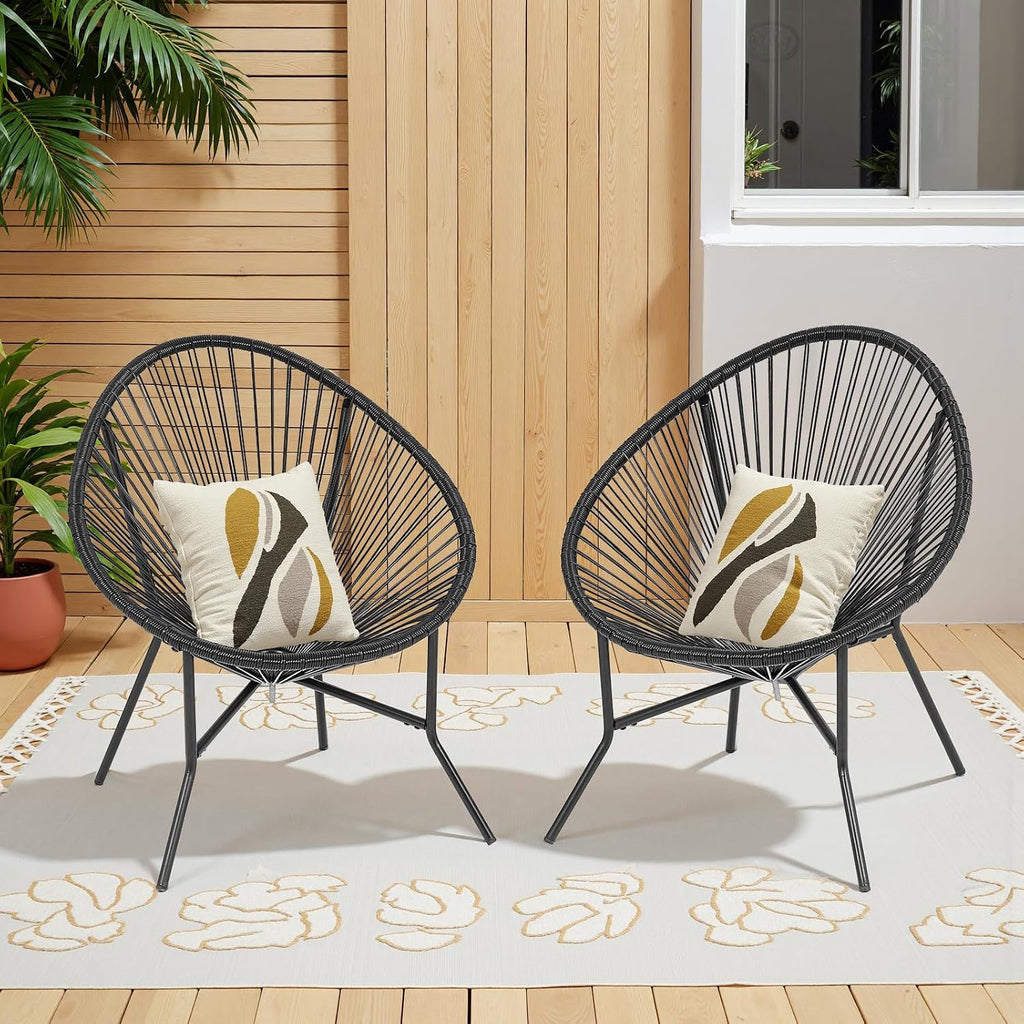 ONBRILL 6-Piece Outdoor Acapulco Chairs Set, Modern Patio Furniture Set, PE Rattan Bistro Set with Steel Frame for Balcony, Lawn, Porch and Garden, Black