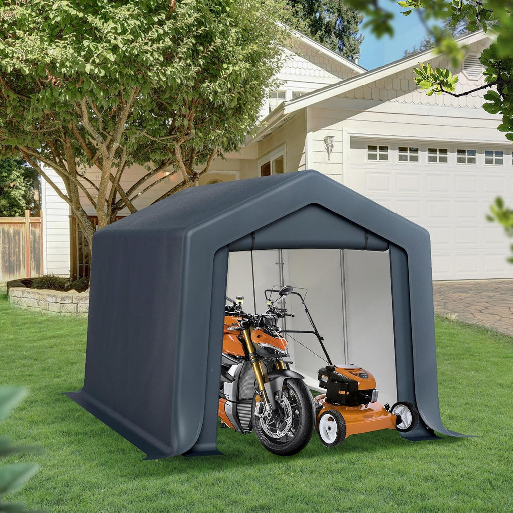 Sophia & William Outdoor Storage Shed,Carport 8x12 ft Heavy Duty, Portable Garden Yard Car Port Shelter Storage Tent Garage with Roll Up Doors and Ventilation, Grey