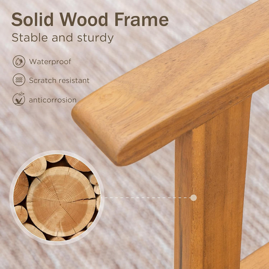 PHI VILLA Outdoor Acacia Wood Dining Chairs Set of 4, Armchairs with Strong Wicker Back & Seat, Farmhouse Style Teak Patio Deck Yard Balcony Garden Furniture