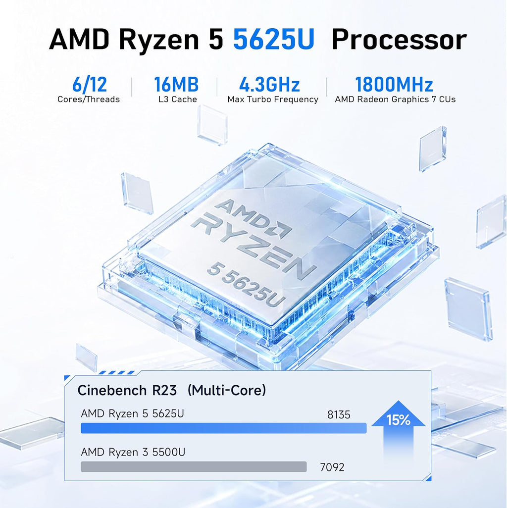 Beelink SER5 Mini PC with AMD Ryzen 5 5625U (6C/12T, 7 CUs GPU 1800MHz), 16GB 3200MHz DDR4 500GB SSD, Mini Desktop Computers Support 2.5 Inch HDD Expend/4K Output/2.5G LAN/WiFi 6/BT5.4 Home/Office
