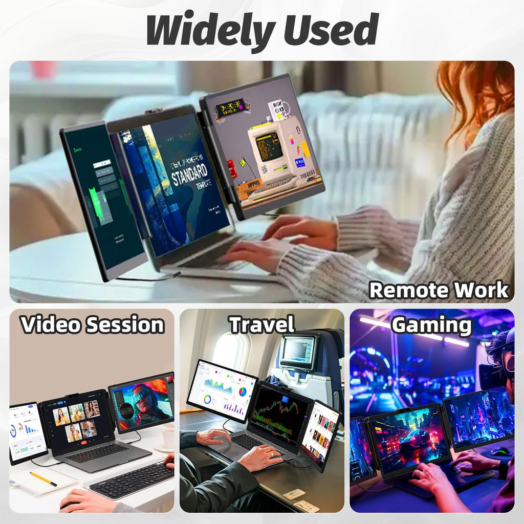KOJOM 2K Laptop Screen Extender - 13' IPS 1440P Triple Screen Laptop Monitor Extender Plug & Play Multi Screen Attachment for 13'-17' Laptops Compatible with Wins Mac Dex Chrome Travel Gaming Work