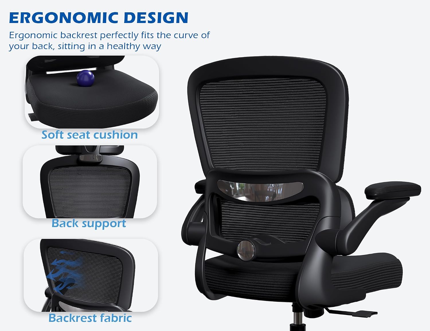 TRALT Ergonomic Office Chair - Desk Chair with Adjustable Headrest Lumbar Support Computer Chair - Mesh Comfy Chair with Flip-up Armrests - Gaming Chair for Adults Home Office PU, Black, Pack of 8