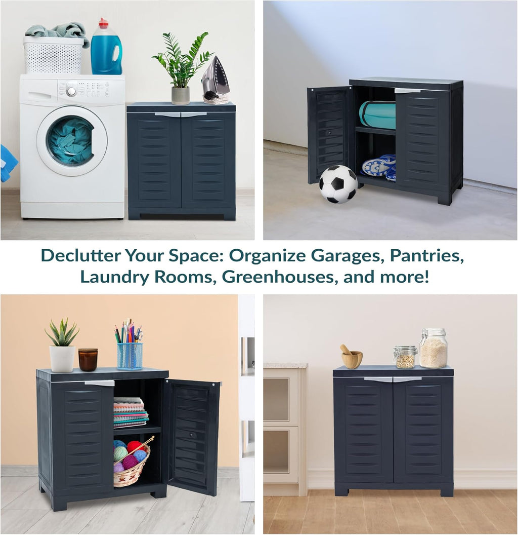 Sunnydaze 25.5' H Resin Garage Storage Cabinet - Garage Cabinet with Adjustable Shelf - Freestanding Utility Storage for Laundry Room, Office, Basement - Charcoal