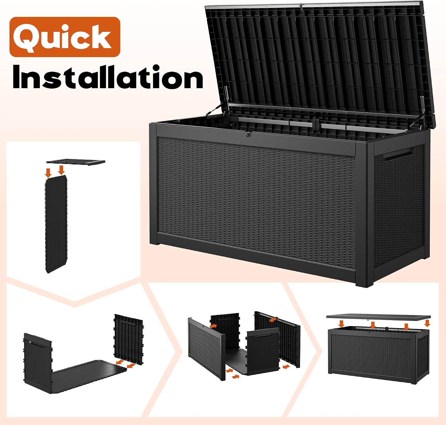 Outdoor Storage Box, Resin Deck Boxes Indoor and outdoor, Waterproof Storage Box Lockable Lid (Black,260 Gallon)