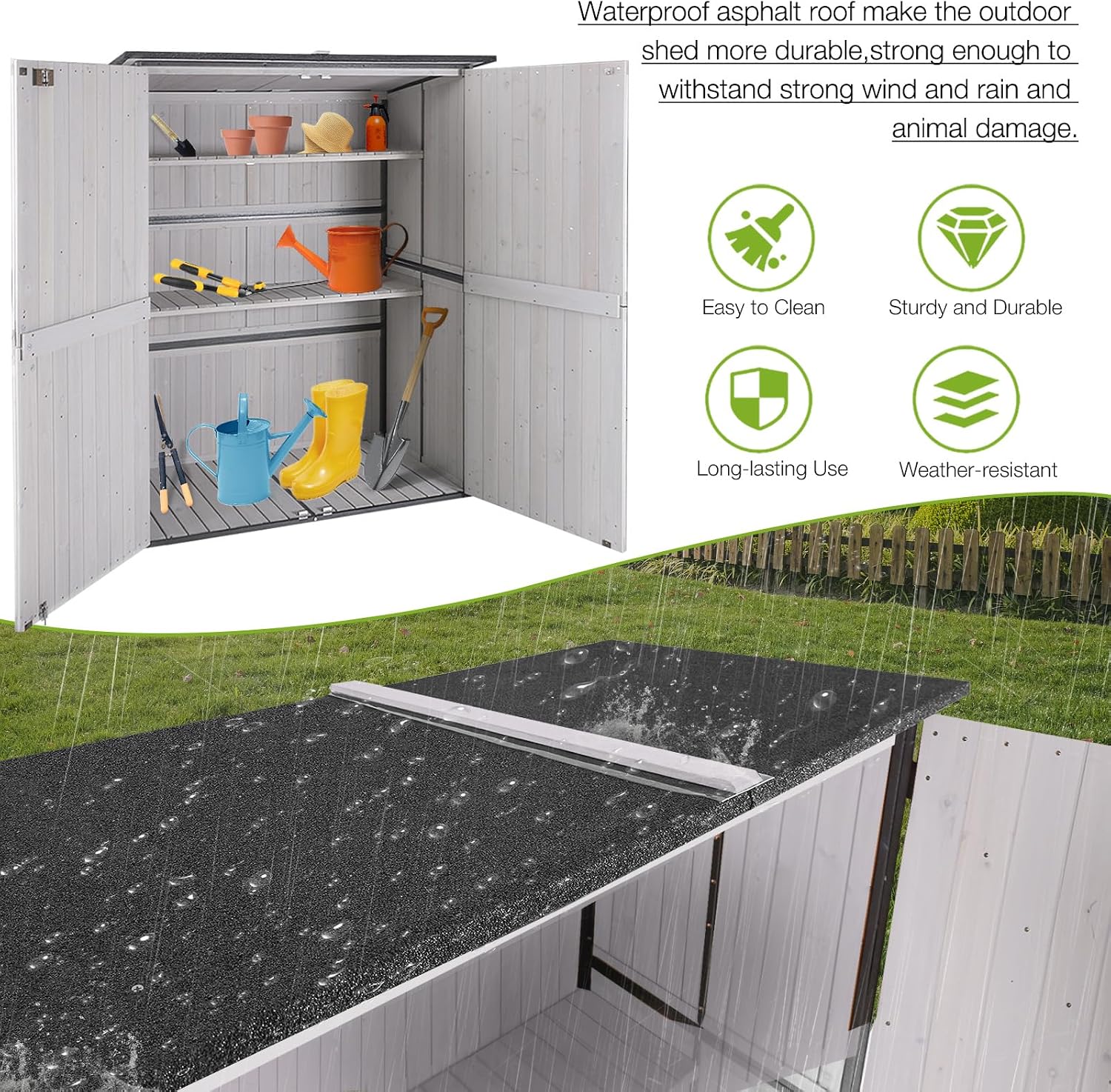 Outdoor Cabinet Storage Shed with Metal Frame Large Wooden Garden Shed Tool House with Floor,Door & Lock for Backyard Use