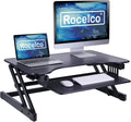 Rocelco 32' Height Adjustable Standing Desk Converter - Slide Out Retractable Keyboard Tray - Sit Stand Up Double Monitor Riser - Dual Piston Lift Assist Tabletop Computer Workstation - Black (R ADRB)