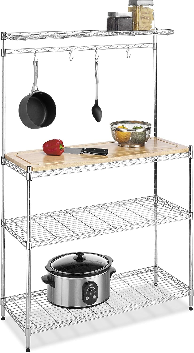 Whitmor Supreme Baker's Rack with Food Safe Removable Wood Cutting Board - Chrome