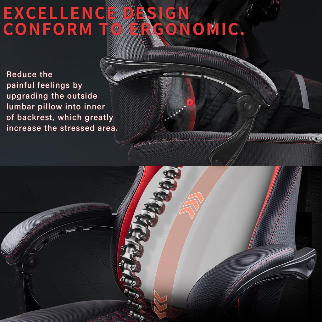 LEMBERI Big and Tall Gaming Chair 400lb Weight Capacity,Gamer Chairs for Adults,Video Game Chair wth Footrest,Racing Style Computer Gamer Chair with Headrest and Lumbar Support (Red)